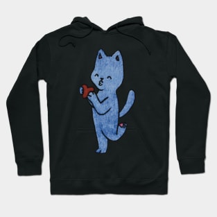 blue cat kiss heart illustration valentine's day Hoodie